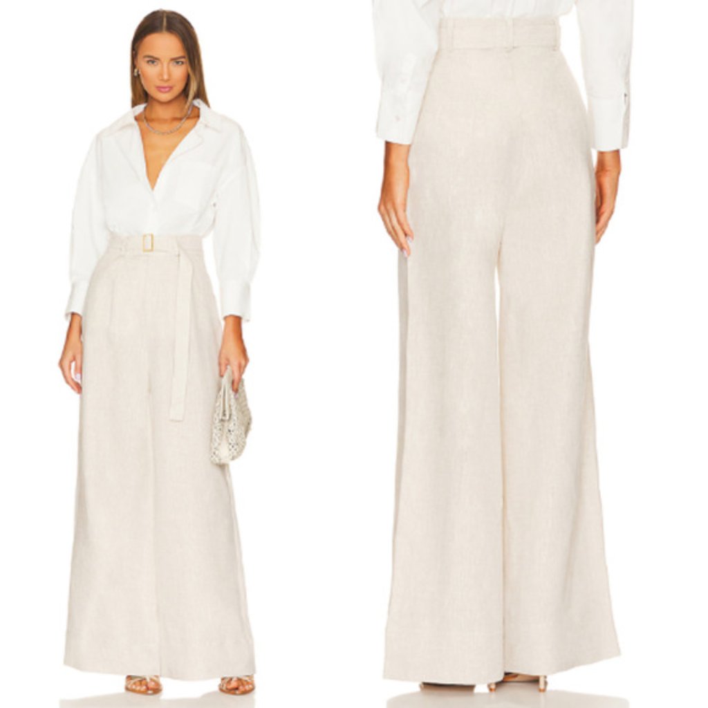 Nwt The Femm Iris Super Wide Leg High Waisted Linen Pant Natura Size: Small